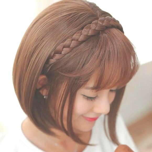 Faux bangs on braided headband medium brown new w/o tags - Picture 1 of 6